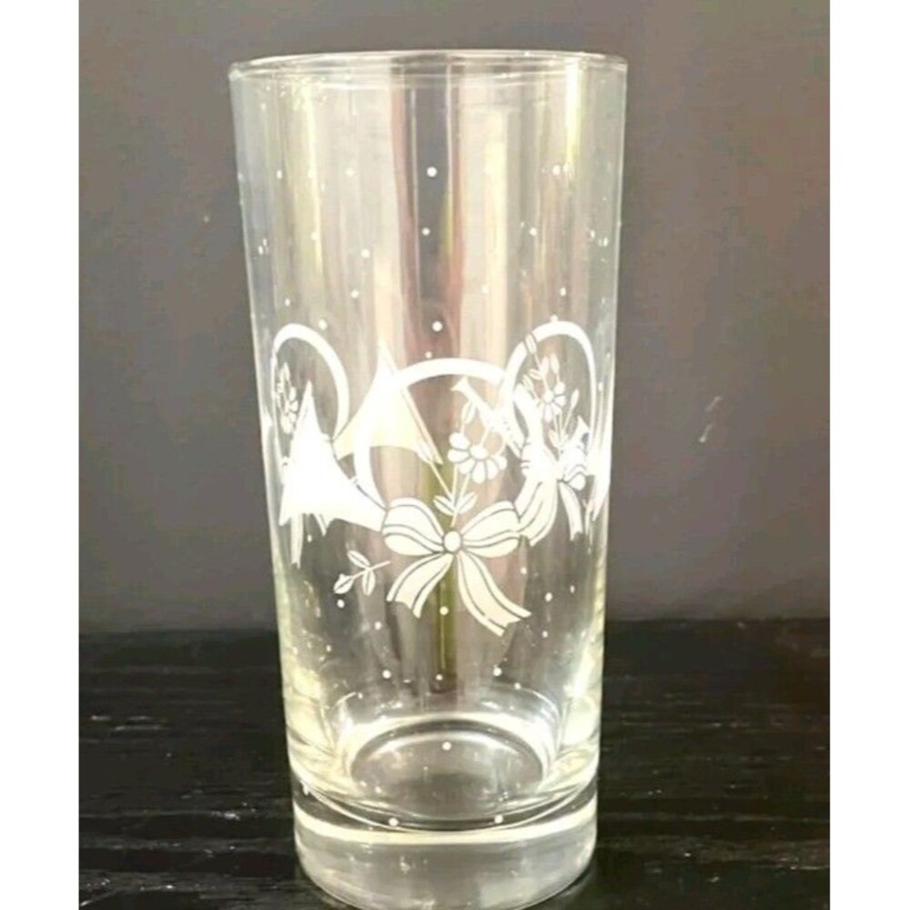 Princess House Crystal Tumbler Glasses Christmas Etched French Horn SET of 4